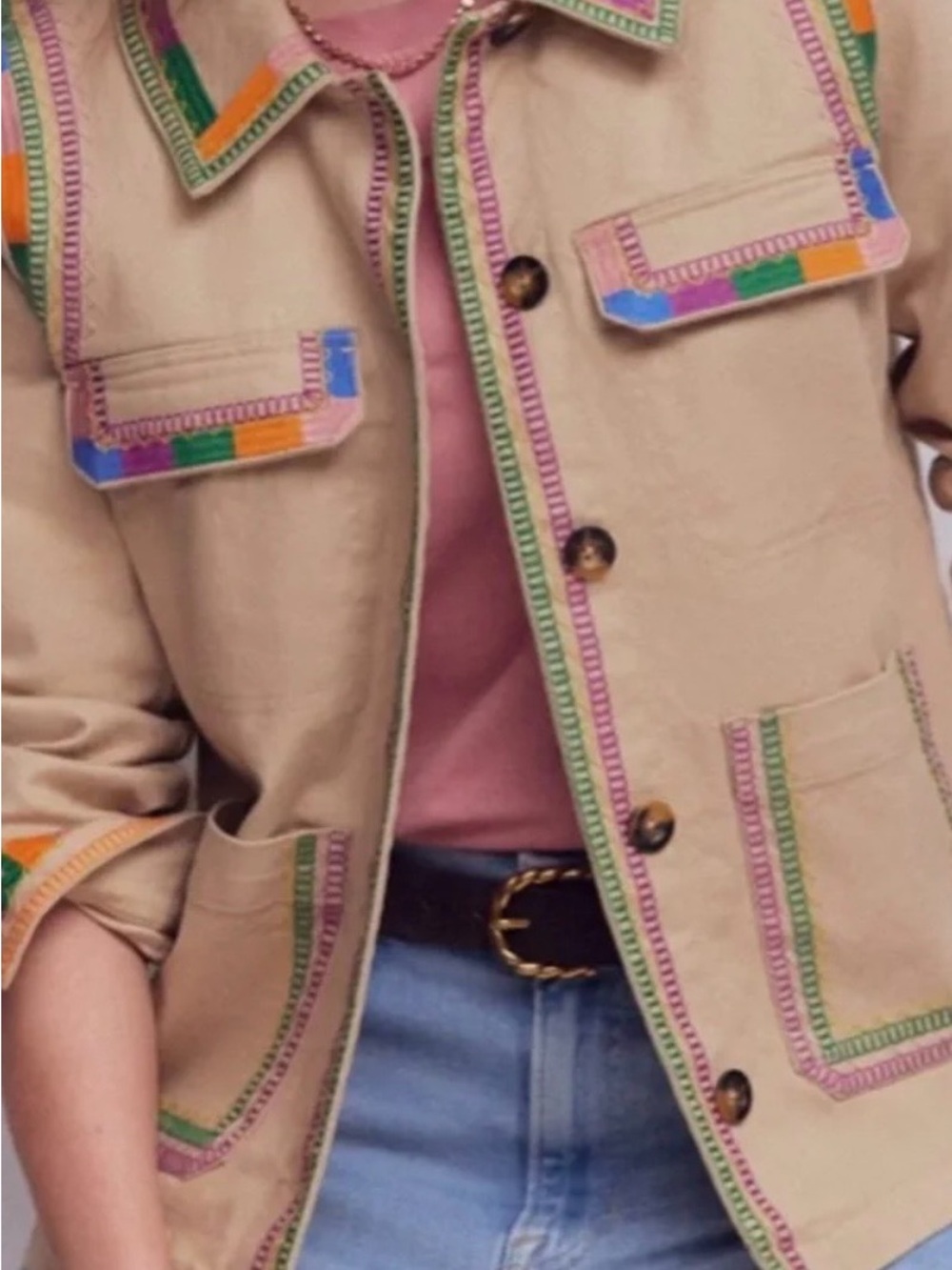Boden Beige Utility Jacket with Multicolor Trim